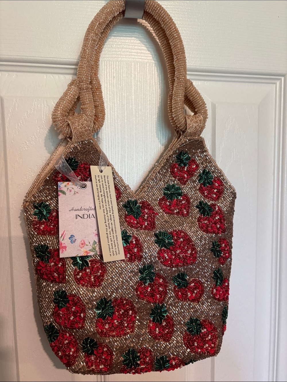 BNWT Made in India Viral Strawberry Beaded Bag